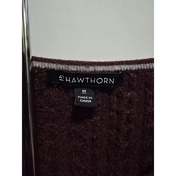 41 Hawthorn Women's Cable Knit Sweater Burgundy V-Neck Long Sleeve Soft Medium! - Picture 3 of 3